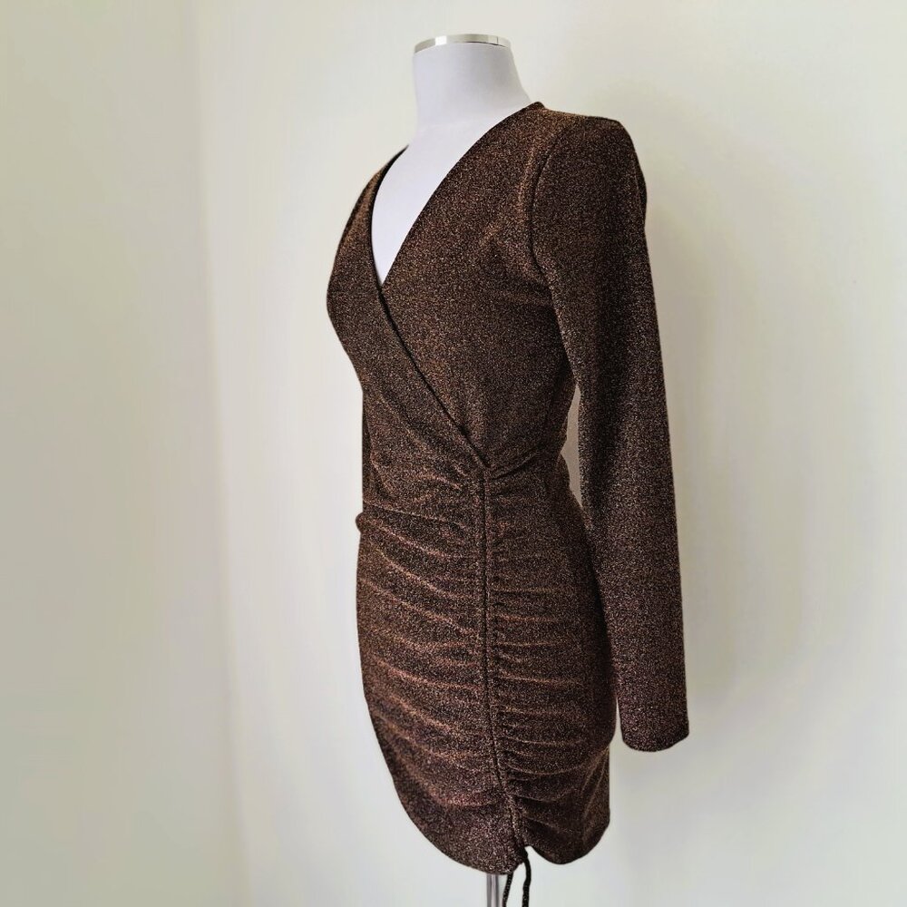 Rolla Coster Juniors Metallic Festive Stretchy Dress Long Slevee Brown Size L